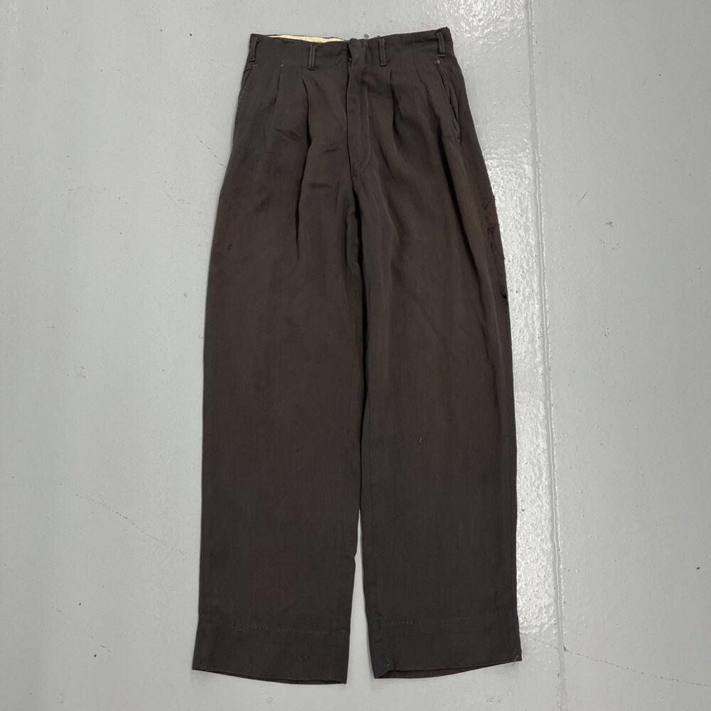 Vintage 50s Grey Rayon Pleated Cotton Trousers 24x26